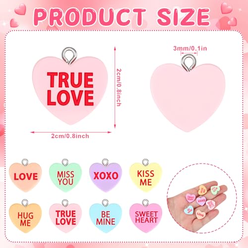 Augshy 64 Pcs Valentine Heart Charms Conversation Heart Resin Charms Conversation Heart Beads Flat Heart Pendant for Valentine's Day DIY Craft Bracelet Necklace Jewelry Making - style: Valentine Style