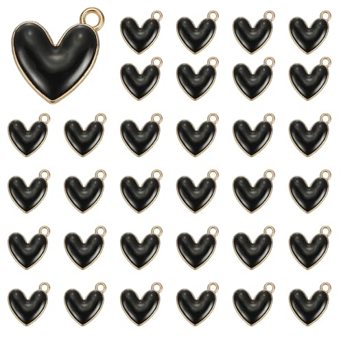 MECCANIXITY Enamel Alloy Heart Charm, Valentine Heart Pendants Love Jewelry Making Charm for DIY Necklace Bracelet Earrings Keychain - color: Black