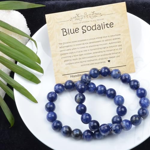 Natural Healing Gemstone Bracelet Handmade Yoga Stretch Elastic Bracelet Stress Relief Crystal Jewelry for Men and Women - color: Blue Sodalite (Wisdom), size: 10mm