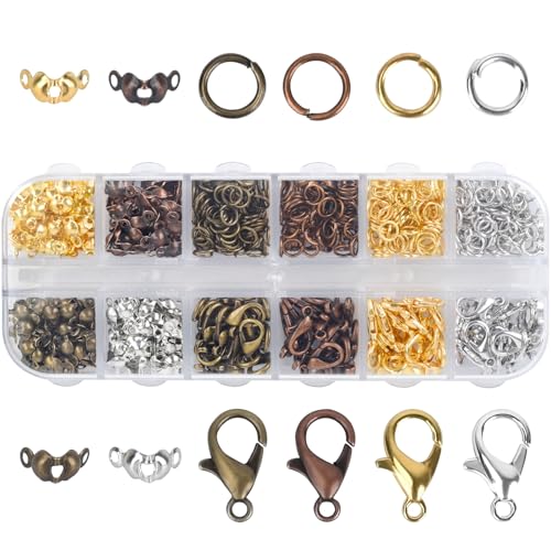 Olylkx 720pcs Lobster Claw Clasps, Bead Tips Knot Covers, Open Jump Ring Connectors, Jewelry Making Accessories Set (12 Styles)