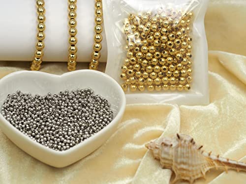 200pcs 18K Gold Filled Spacer Beads that Do Not Fade Easily Smooth Round Beads Seamless Ball Beads Brass Loose Beads Metal Beads for DIY Necklace Bracelet Jewelry Making (Gold-3mm) - size: Gold-3mm