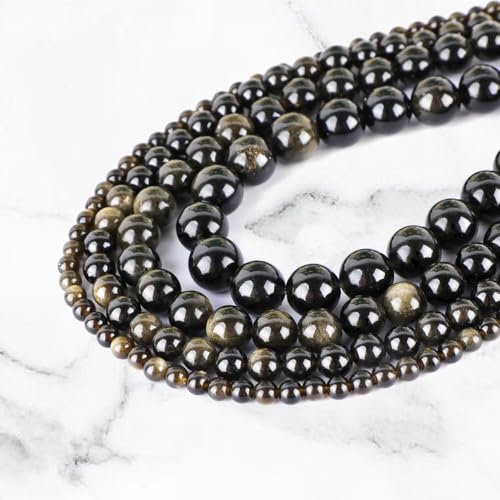 4mm 200pcs Natural Stone Round Beads Golden Obsidian Genuine Stone Beading Loose Gemstone DIY Charm Smooth Beads for Bracelets Necklaces Earrings Hole Size 1mm (Golden Obsidian 4mm) - color: Golden Obsidian, size: 4mm