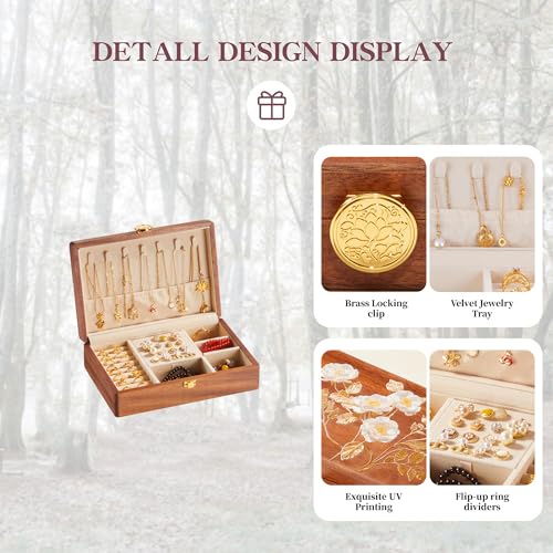 Travel Jewelry Case Small Wood Jewelry Organizer Jewelry Box for Women (Nut-Brown Print A) - color: Nut-Brown Print A