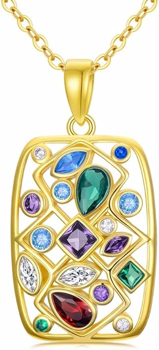 Gemstone Necklaces for Women 14K Yellow Gold Plated Silver Colorful Pendant Necklace Multicolor Cubic Zirconia Heart Pearshaped Jewelry for Mother Wife Daughter