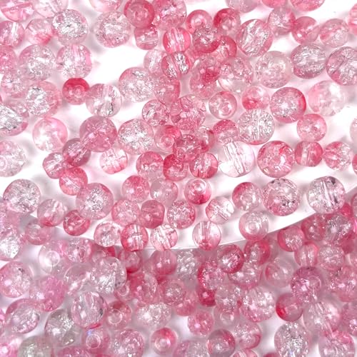 300pcs Crackle Glass Beads, 6mm and 8mm Pink Crystal Glass Beads Round Loose Spacer Bulk Beads for DIY Craft Earring Necklace Bracelet Jewelry - color: Pink