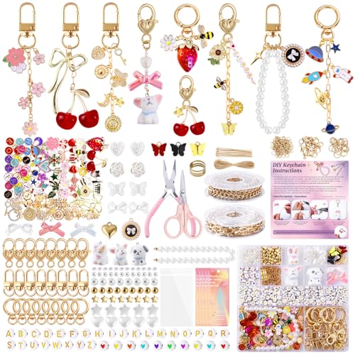Wurosi 773 Pcs Beaded Keychain Making Kit, Bag Charm Kit, with Chains, Charms & Letter, Key Chain Hooks, Jump Rings, Manual, Gift Bgas, Storage Box & Tools, DIY Crafting and Jewelry Making for Adult - color: 773PCS Keychain Making Kit