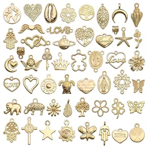 YouLuo 100Pcs Bracelet Charms for Jewelry Making Wholesale Bulk Jewelry Making Bracelets Charm KC Gold Alloy Charm Pendants and Gold Plated Enamel Charms Pendants for Bracelet Necklace - color: KC Gold