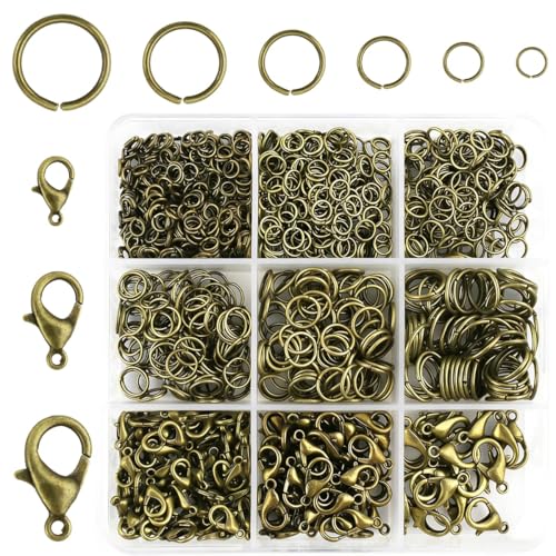 1050 Pieces Open Jump Rings and 150 Pieces Lobster Clasps, Bronze Jump Rings Metal Split Connectors for Jewelry Making Crafts (Bronze) - color: Bronze