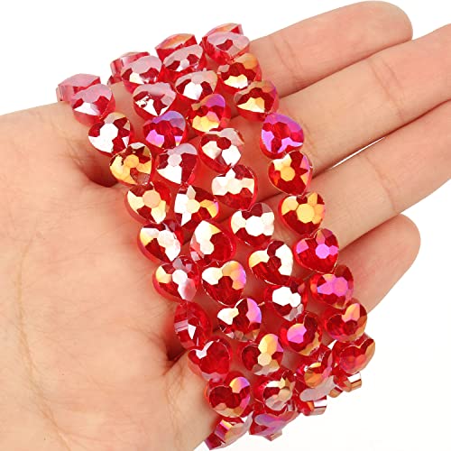 70pcs 8mm Valentine's Day AB Red Faceted Heart Beads for Jewelry Making Crystal Glass Beads for Bracelets Necklace Crafts, Friendship Bracelet Kit, Love Gifts - color: AB Red