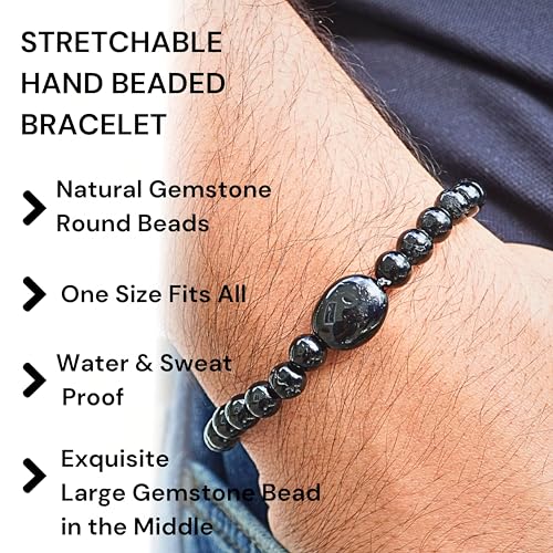 Black Obisidian Bracelets for Men 8" Inch Full Stretch Healing Crystal Bracelet, Beaded Charm Bracelet for Men Gifts Fathers Day Anniversary Birthday Gifts for Him - color: Black Obsidian & Black Onyx Charm Bracelets