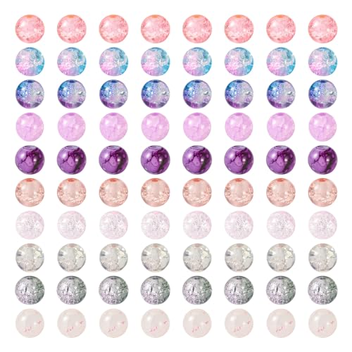 Glass Beads for Bracelet Cheriswelry 200Pcs Round Crystal Glass Crackle Beads 8-9mm for Keychain Earring Necklace Jewelry Making Supplies - color: Purple