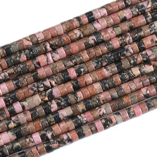 150pcs 2x4mm Natural Black Lace Rhodonite Tube Shape Beads Loose Flat Round Cylinder Flat Spacer Stone Beads for Bracelet Earrings Jewelry Making - color: Black Lace Rhodonite, size: 2x4mm Tube shape