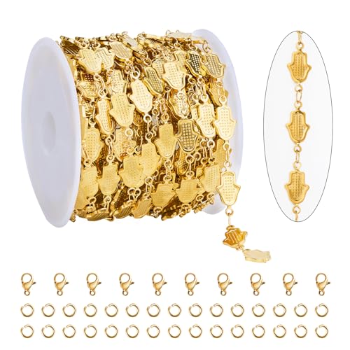 KYUNHOO 4.3 Yards Gold Chains for Jewelry Making Embossed Palm of Hand Chain Links on Spool for Women Men DIY Necklace Bracelet Crafts Find Supplies - color: Hand Gold