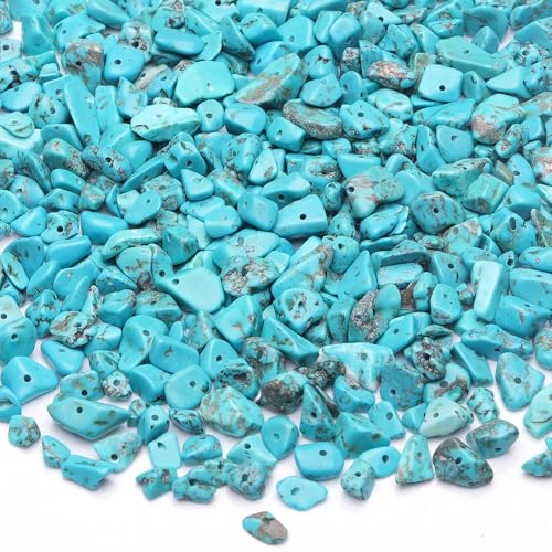 400pcs Turquoise Irregular Chip Stone Beads 5-8mm Pre-drilled Loose Beads for Jewelry Making DIY Necklace Bracelet Earrings Art Crafts - color: Turquoise Blue (2 Strands-62")