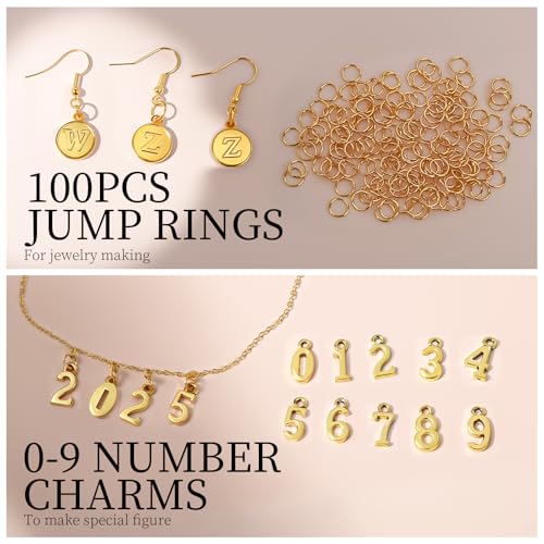 LEOBRO Letter Charms, 376 Pcs Gold Charms for Jewelry Making, Bracelet Necklace Charm & Jump Rings, Jewelry Making Supplies, Gold - color: Gold