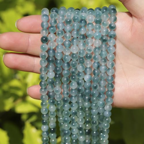 6mm Natural Stone Beads 65pcs Flower Jade Polished Round Smooth Crystal Loose Gemstone Beads for Jewelry Making DIY Bracelet Necklace Earring Crafts Supplies - color: Flower Jade 1 strand-65pcs