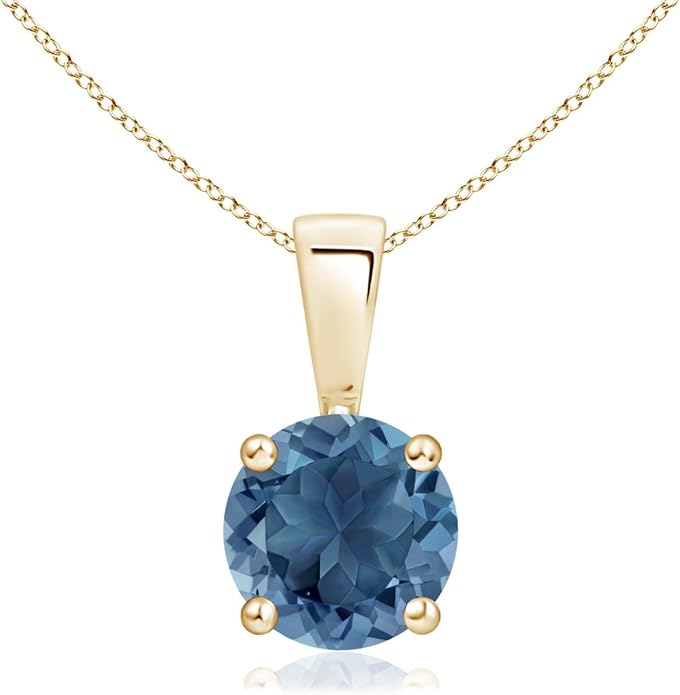 Angara Natural Blue Topaz Solitaire Pendant for Women | Classic Prong-Set Round Blue Topaz Pendant in 14K Solid Gold/Silver/Platinum With 18" Chain | December Birthday, Gemstone Jewelry Gift