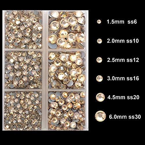 4000Pcs Mixed Size Hot Fix Round Crystals Gems Glass Stones Hotfix Flat Back Rhinestones (Light Champagne) - color: Light Champagne, size: 4000 Count (Pack of 1)
