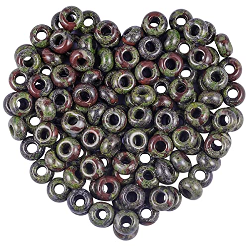 TUMBEELLUWA Natural Gemstone Beads for Jewelry Making, Rondelle Large Hole Loose Beads Pack of 15, Dragon Blood Stone(8x14 mm) - color: Green & Red