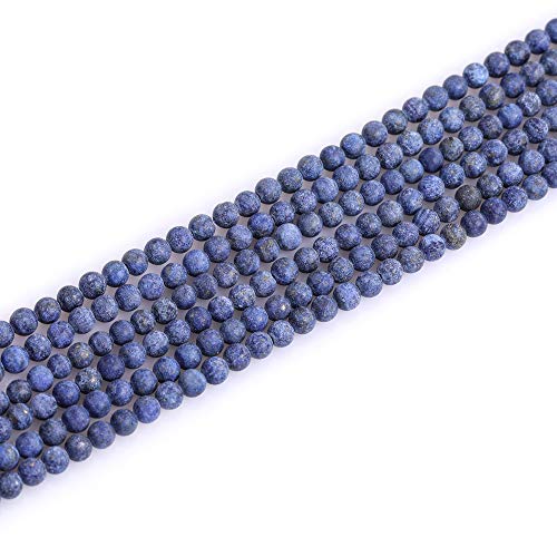 Matte 4mm Natural Blue Lapis Lazuli Beads, 15 inch Strand Frosted Blue Round Stone Gemstone Loose Spacer Beads for Jewelry Making Necklace Bracelets Earrings - color: Blue Lapis Lazuli, size: 4mm