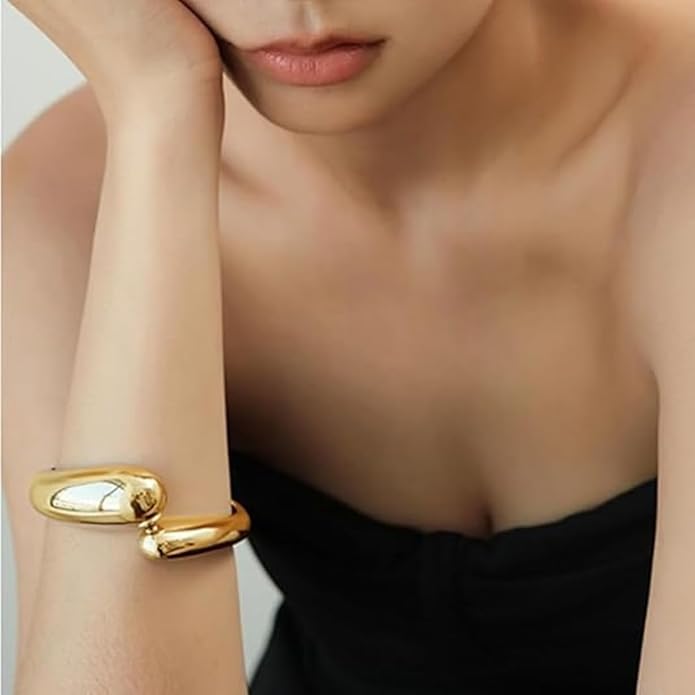 Gold/Silver Cuff Bangle Bracelets For Women Chunky Waterdrop Twisted Hinged Bangle Bracelets Minimalist Arm Cuff Bracelet Jewelry Gifts