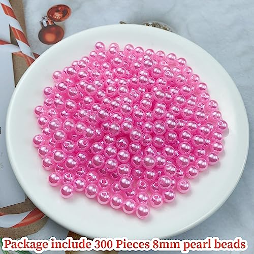 Pinhoollgo 300pcs Pearl Beads 8mm Round Pearl Beads with Hole for DIY Bracelet Necklace Jewelry Making Supplies Handmade Craft(Pink) - color: Pink, size: 8mm/300pcs