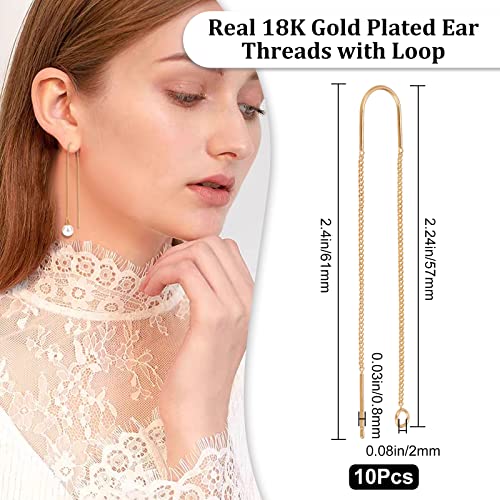 Beebeecraft 10Pcs/Box Ear Threads 103mm 18K Gold Plated Long String Earring Threader Pull Through Threaded Long Chain with Loop for DIY Earring Making - color: Golden, size: 103mm