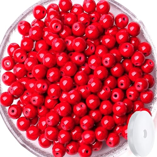 QINJIEJIE 100PCS Red Turquoise Beads 8mm Stone Beads Round Loose Gemstone Bead for Bracelet Beading Crystal Jewelry Making DIY Necklace Earrings 0.32" - color: Red Turquoise, size: 100PCS
