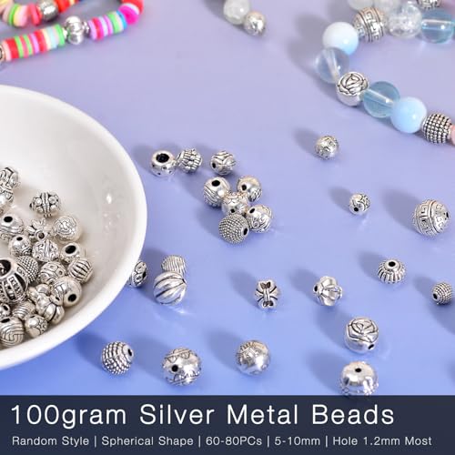 stino Metal Ball Spacer Beads for Jewelry Making, Silver Bracelet Earrings Necklace Findings & Supplies 512 (Ball (70pcs)) - color: Ball (70pcs)