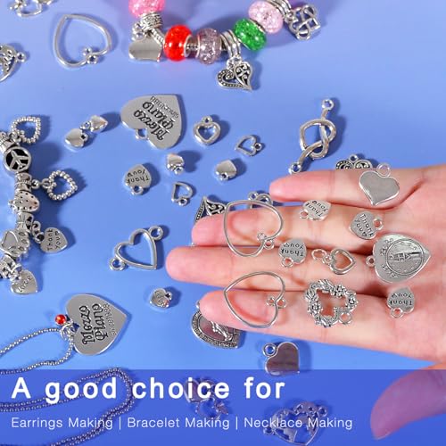 stino 100 Gram Metal Charms for Jewelry Making, Silver & Gold Plated, Bulk Pack for Bracelets, Necklaces, Crafts - color: Heart A Silver