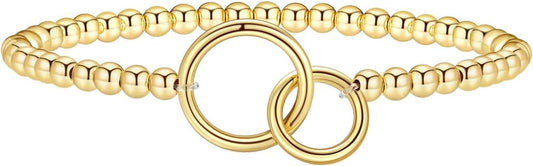 Gold Bracelets for Women 14K Gold Plated Bead Bracelet Hypoallergenic Stretch Bracelets for Women Elastic Bracelet Trendy Teen Gift Dainty Jewelry for Women