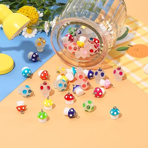 Augshy Mushroom Charms, 64 Pcs Mushroom Resin Charm Beads Ornament Glow in The Dark Pendant for DIY Bracelet Necklace Jewelry Making - style: Mushroom Style
