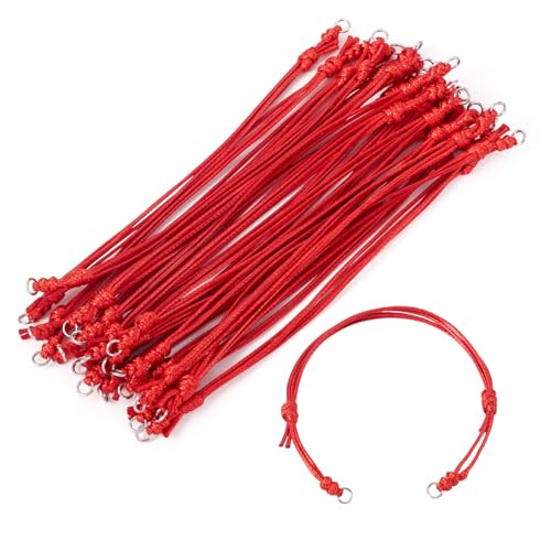 KISSITTY 20pcs Adjustable Bracelet Cords for Connector Charms Waxed Polyester Thread Cord Red Color Half Finished Bracelet for Friendship Bracelets Jewelry Making - color: Red