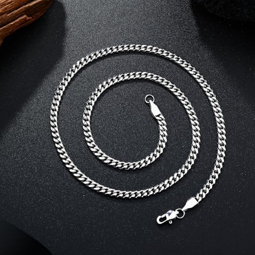 4/6mm Cuban Link Chains for Men - Gold/Silver Plated Stainless Steel Miami Curb Chain Necklace - No Tarnish Hip Hop Mens Jewelry, 18"/20"/22"/24" - color: 4MM Silver Chain, size: 24inch