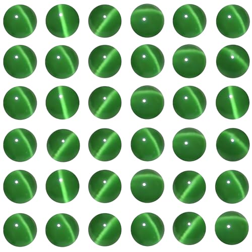 100pcs Dark Green Cat Eye Beads 8mm Round Semi Precious Stone Hole Size 1mm DIY Charm Spacer Beading Smooth Gemstone Loose Beads for Jewelry Making Bracelets Necklaces Earrings Crafting - color: Dark Green
