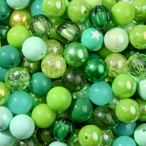 20mm Acrylic Beads 120pcs Green Chunk Bubblegum Bead 20mm Multicolor Beadable Pen Ball Beads for Pen Bag Jewelry Making Necklace Bracelets (Green) - color: green