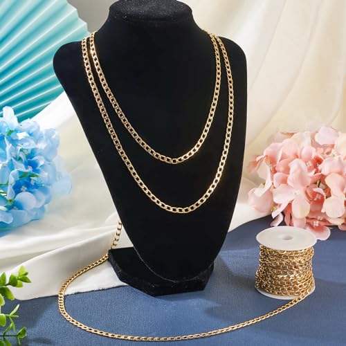 Craftdady 16.4 ft Golden Aluminium Curb Chain 7x4mm Twisted Metal Chain Oval Cross Unwelded Small Chain for Crafts DIY Necklace Bracelet Jewelry Making Supplies - color: Golden,7x4mm