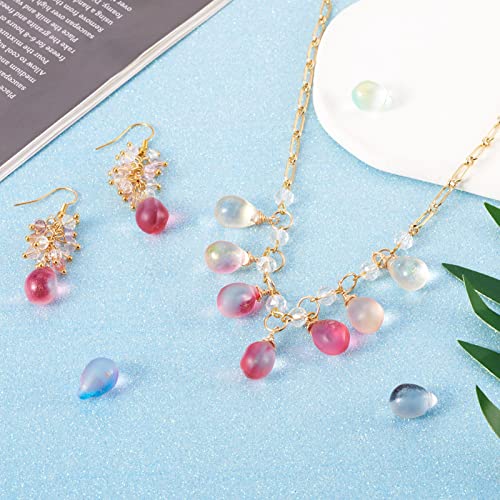 Craftdady 80Pcs Glass Teardrop Beads 14x10mm 10 Colors Transparent Two Tone Water Drop Top Drilled Spray Painted Glass Crystal Loose Beads Charms for DIY Jewelry Crafts Making - color: 10 Colors, 14x10mm