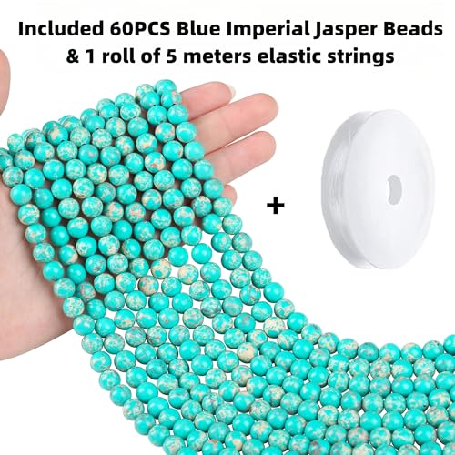 QINJIEJIE 60PCS Blue Imperial Jasper Beads 8mm Stone Beads Round Loose Gemstone Bead for Bracelet Beading Crystal Jewelry Making DIY Necklace Earrings 0.32" - color: Blue Imperial Jasper, size: 60PCS