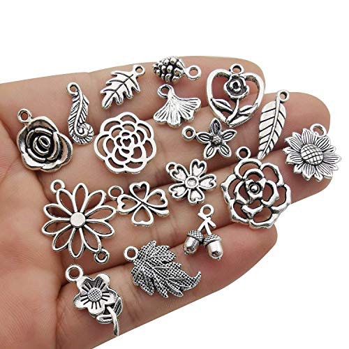 Youdiyla 100pcs Mix Silver Tree Flower Charms Collection, Bulk Mini Small Little Charms Metal Pendant Craft Supplies Findings for Necklace and Bracelet Jewelry Making (HM291) - color: Tree Flower Charms-100pcs