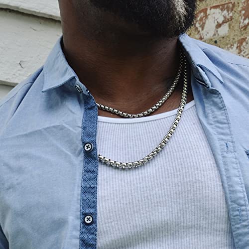 Square Rolo Chain Necklace Stainless Steel Round Box Necklace for Men Women/2mm-7mm/16Inch-36Inch - color: Stainless Steel-Silver, size: 20 Inches, style: 2 mm width