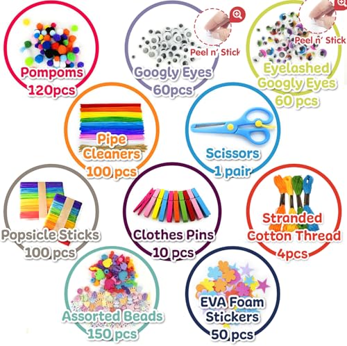 Olly Kids Arts and Crafts Supplies Set- 1000+ Pieces Giftable Craft Box for Kids: DIY Craft Supplies for Toddlers, School Project, and Homeschool - color: Purple