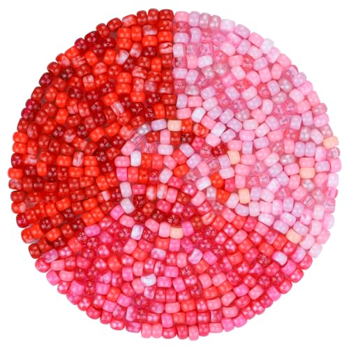 Plastic Pony Beads for Jewelry Making, 1200 Pieces, Multi-Color, 0.35 x 0.22 inch, DIY Craft Beads for Bracelets and Hair Braids (Rose+red+Pink) - color: Rose+red+pink