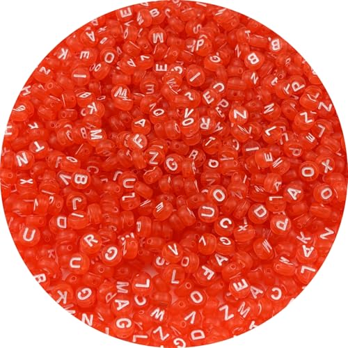 1000pcs Round Letter Beads 4x7mm Acrylic Alphabet Beads Spacer Beads for Jewelry Making Bracelets Necklace Earring Key Chains DIY Craft(C-White Letter Orange Bead) - color: C-White Letter Orange Bead