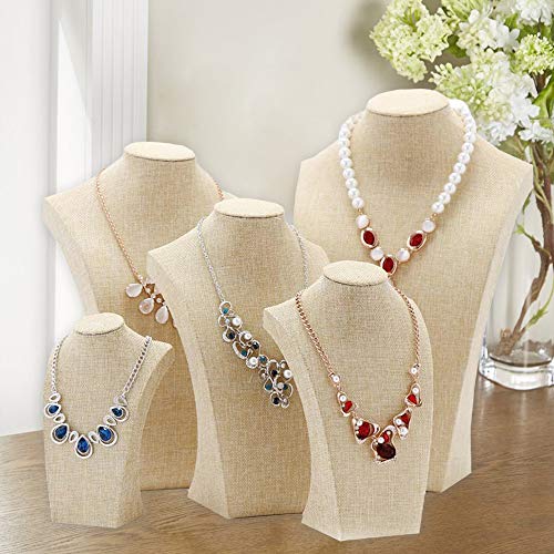 Necklace Display Bust, 9.8" high Beige Linen Jewelry Holder for Necklaces & Bracelets, Figure Display Stand for Jewelry Shop & Personal Makeup (25cm*14cm) - size: 9.8 X 5.5 Inch