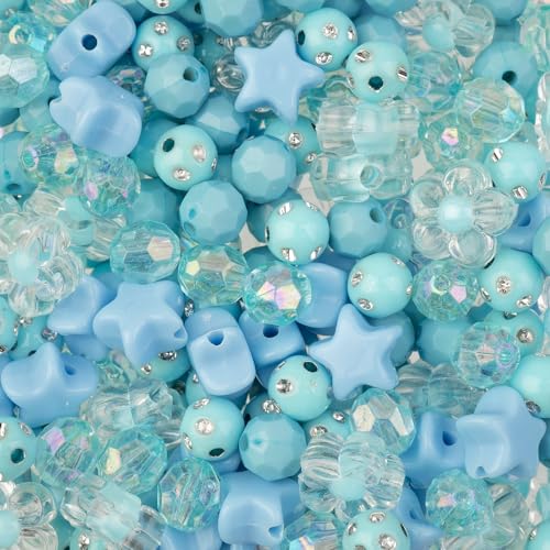 260pcs John Bead Assorted Blue Star Plastic Beads for DIY Craft Jewelry Bracelet Necklace Making - color: Blue