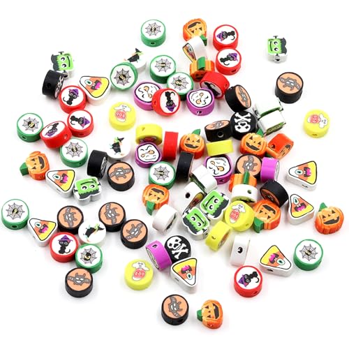 100 Pcs Polymer Clay Beads Heishi Spacer Beads Supplies (Halloween-3) - color: Multicolor