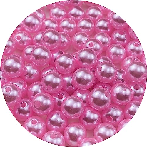 Pinhoollgo 100pcs Pearl Beads 12mm Round Pearl Beads with Hole for DIY Bracelet Necklace Jewelry Making Supplies Handmade Craft(Pink) - color: Pink, size: 12mm/100pcs
