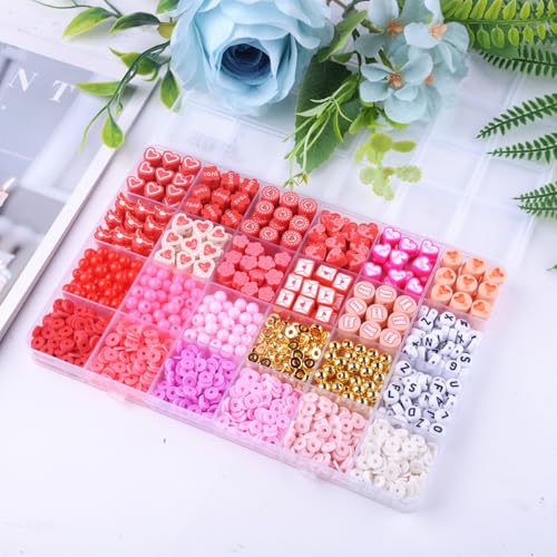 1480pcs Valentine's Day Polymer Clay Beads Charms Friendship Bracelet Necklace Earring Jewelry Making kit, Accessories for Arts Crafts DIY Birthday Gifts for Women Girls Children - color: C5#Valentine