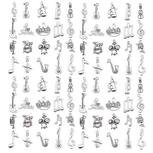 WOCRAFT 60pcs Antique Silver Music Bracelet Charms for Jewelry Making Sets DIY Necklace Bracelet Keychain Crafting Charms Kit Craft Supplies (SN893) - color: Antique Silver, size: Music Charms